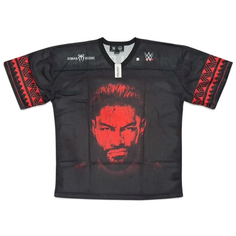 WWE Roman Reigns Black Red Tribal Chief Mesh Football Jersey Size L